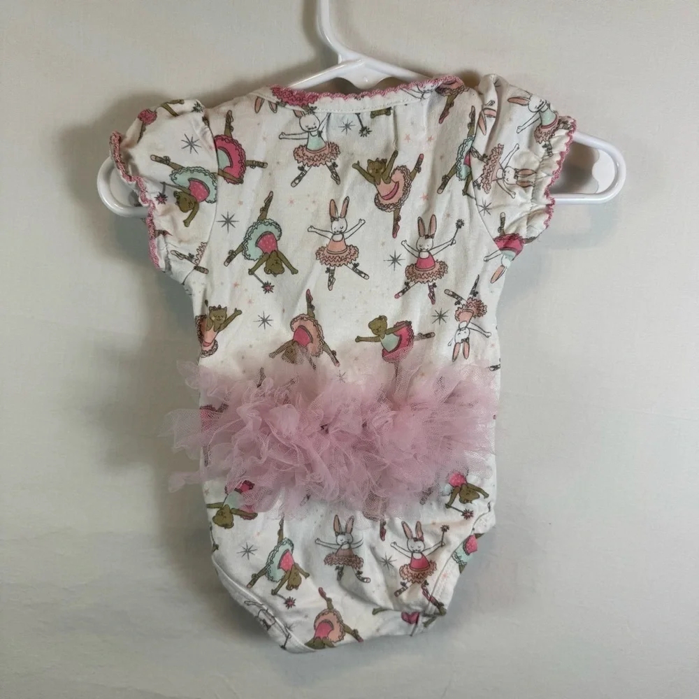 Mud Pie Ballerina Animals One Piece - White and Pink Babies Size 3-6M